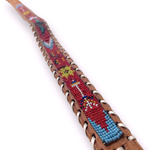 Vintage Thunderbird Beaded Native Indian Leather belt size 28 western cowboy - Picture 4 of 5